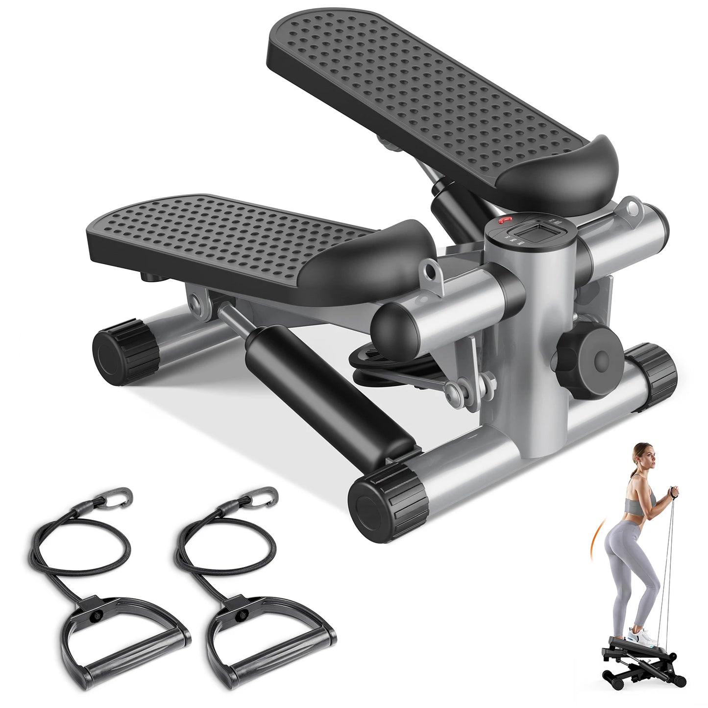 JHK Mini Stepper With Resistance Bands And Lcd Monitor