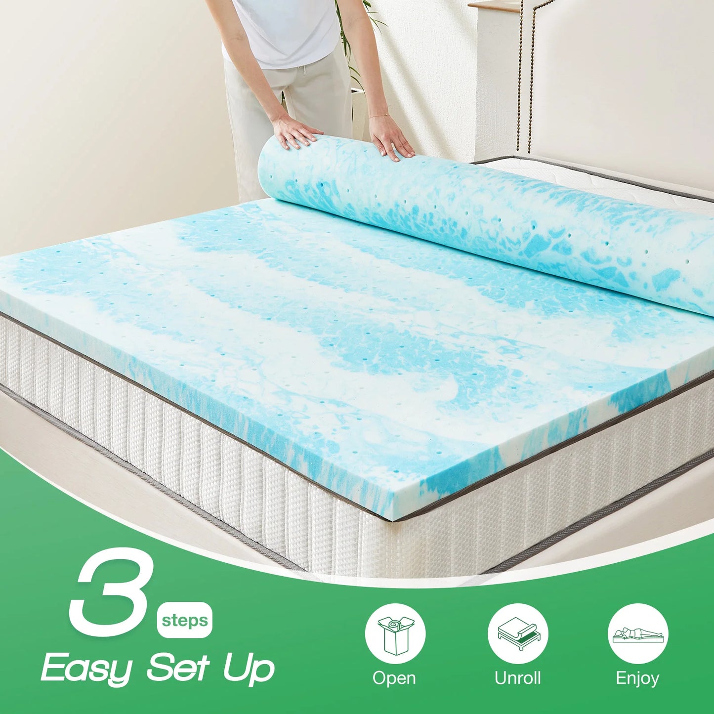 JHK Memory Foam Gel Cooling Mattress Topper