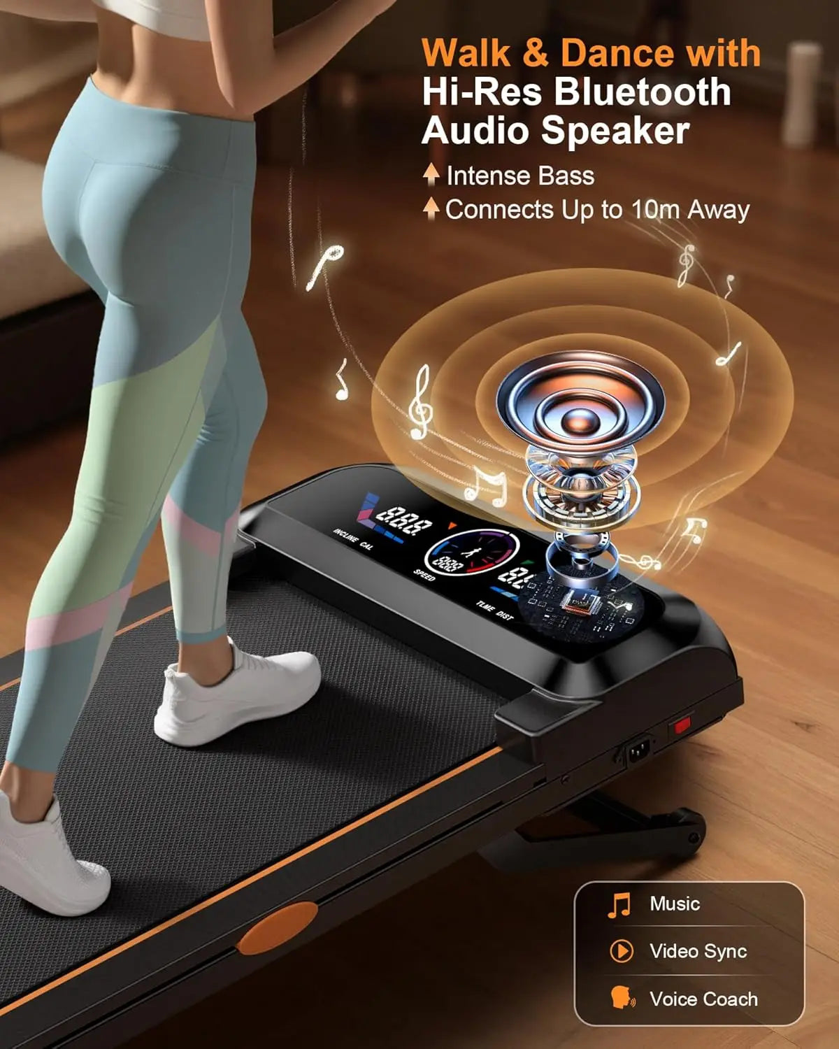 3.5HP Walking Pad Treadmill With Auto Incline RGB Screen Foldable