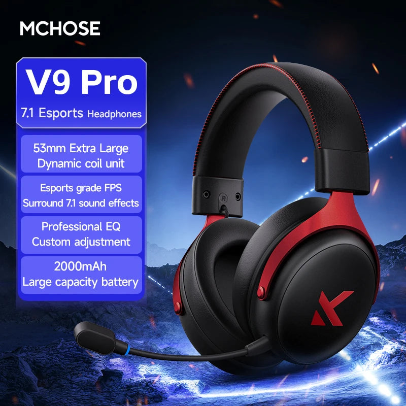 MCHOSE V9 Wireless Gaming Headset 7.1 Surround Sound Noise Canceling