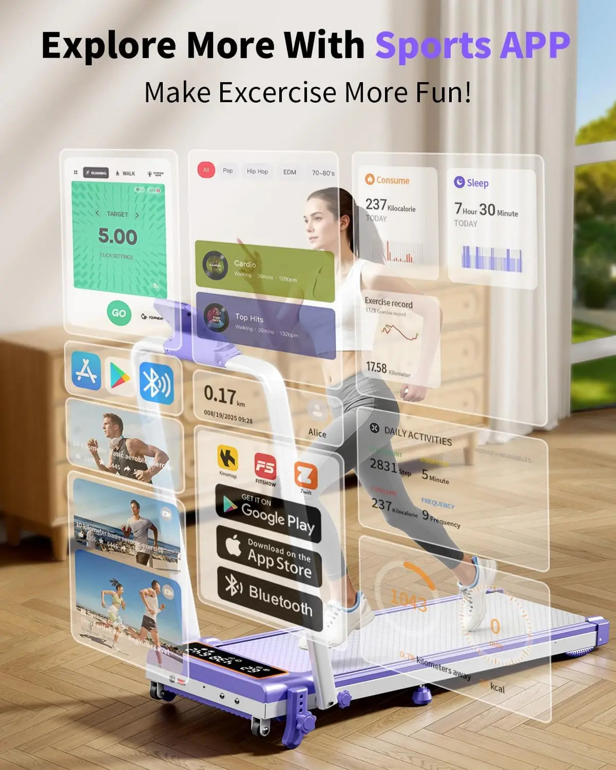 None Foldable Portable Walking Pad With Dual Screen And Smart App Control