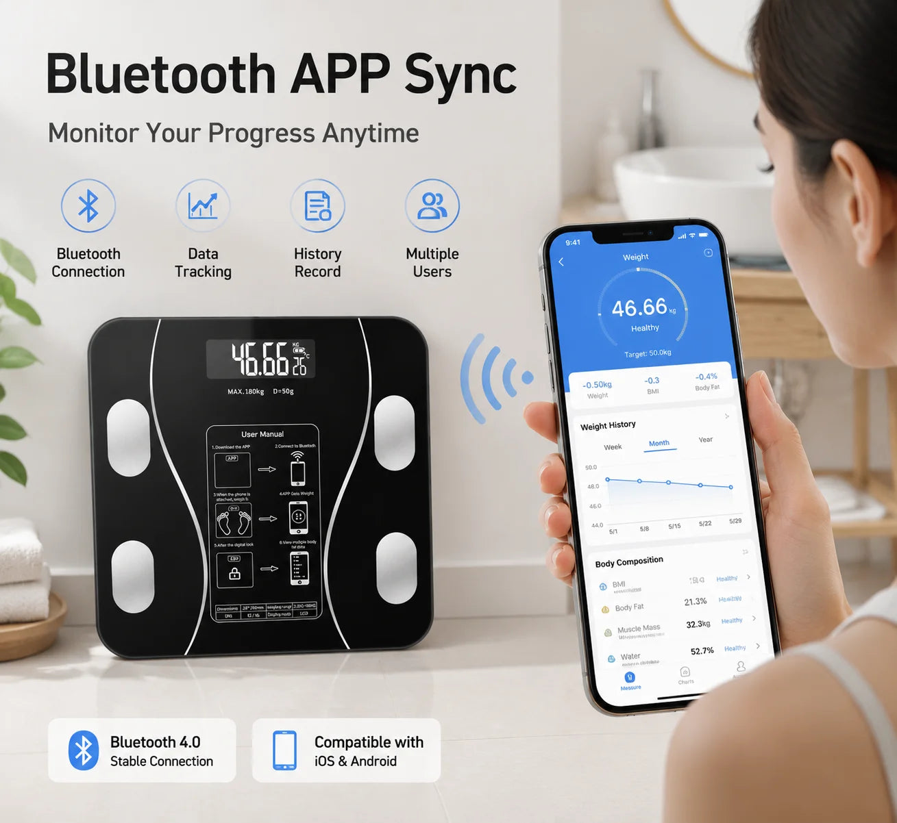 Smart Bluetooth Body Fat Scale Featuring App Integration And Tracking