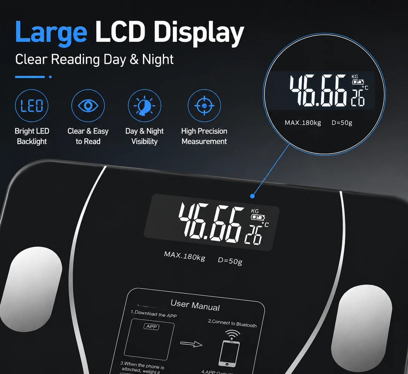 Smart Bluetooth Body Fat Scale Featuring App Integration And Tracking