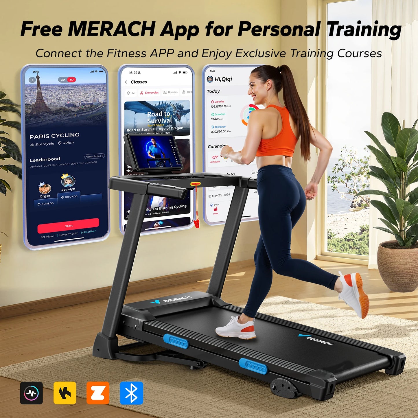 Merach Foldable Incline Electric Treadmill For Home Gym Fitness Exercise