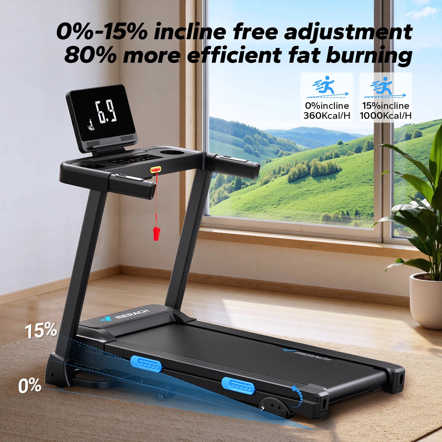Merach Foldable Incline Electric Treadmill For Home Gym Fitness Exercise