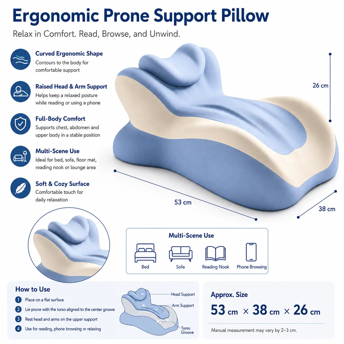 Multifunctional Memory Foam Reading Pillow With Removable Headrest