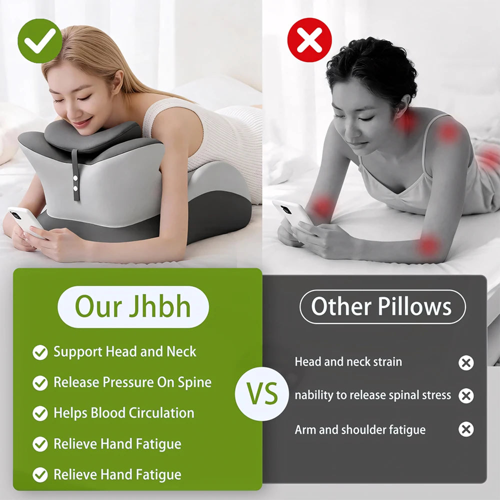 Memory Foam Prone Reading Pillow With Ergonomic Removable Headrest