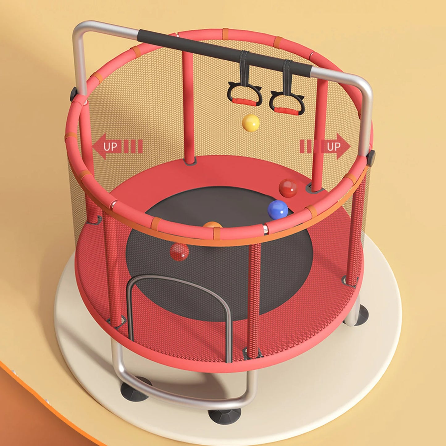 Kids Adjustable Trampoline With Basketball Hoop And Safety Enclosure Net