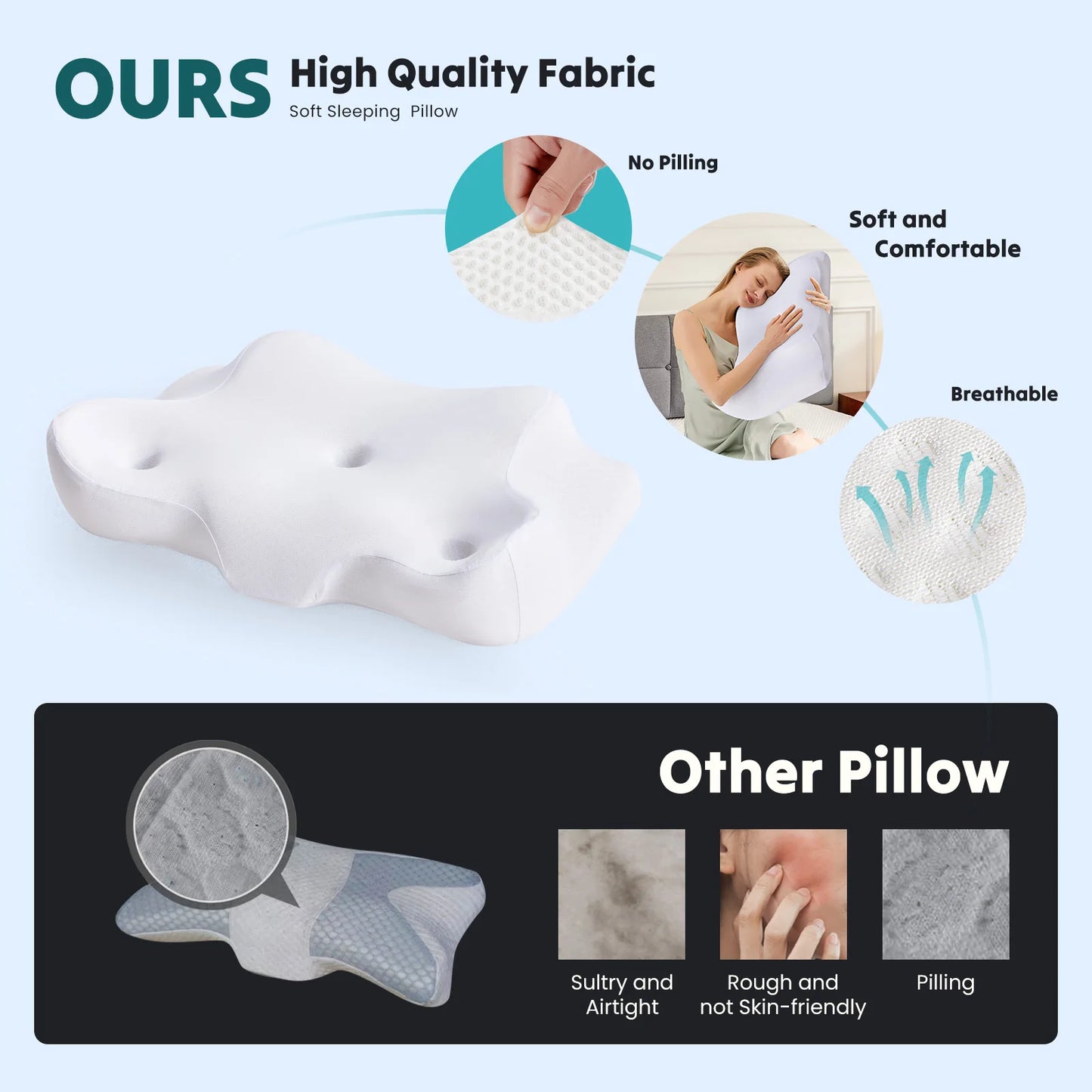 JHK Ergonomic Cervical Memory Foam Neck Pillow With Cooling Cover