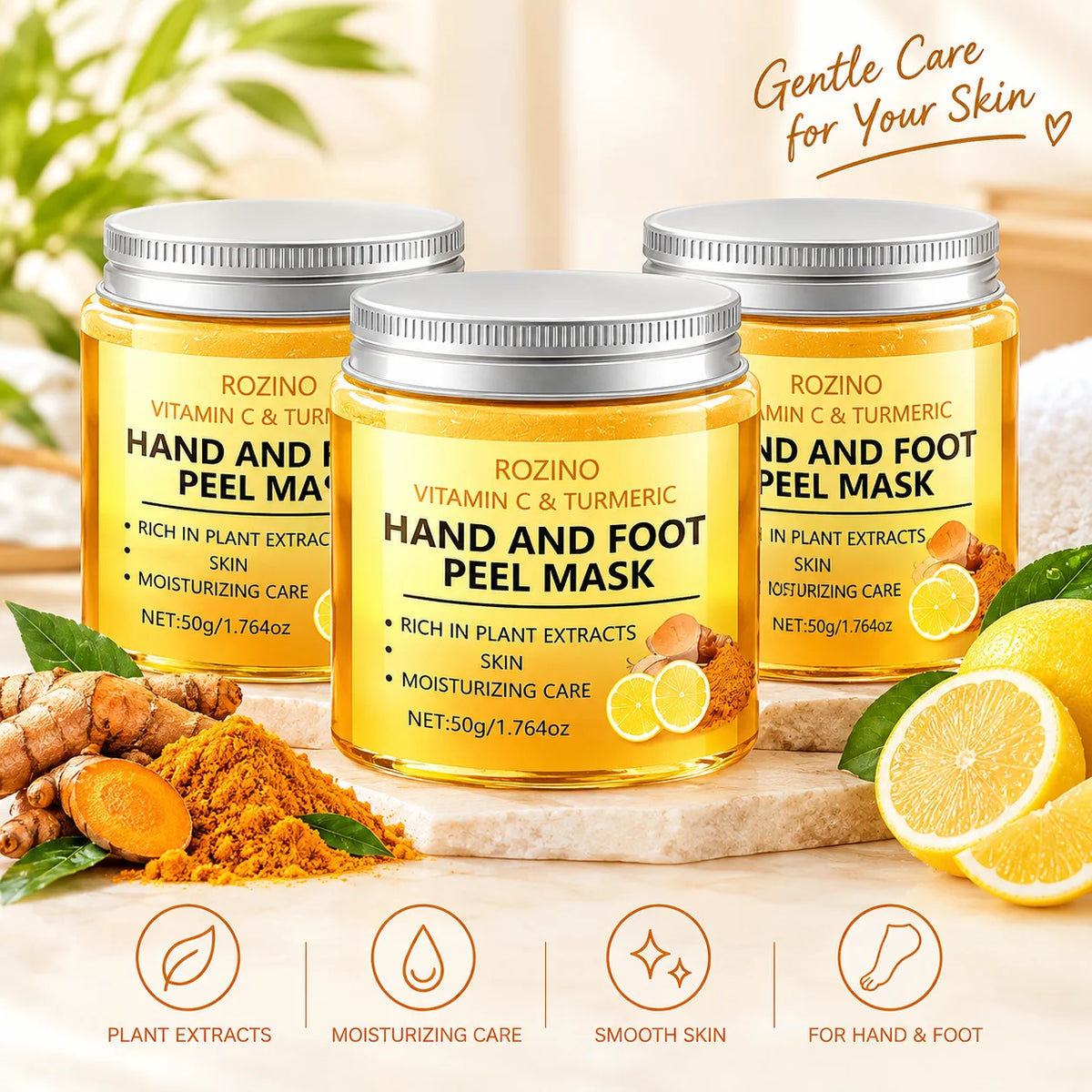 ROZINO Hand And Foot Peel Masks With Vitamin C Turmeric