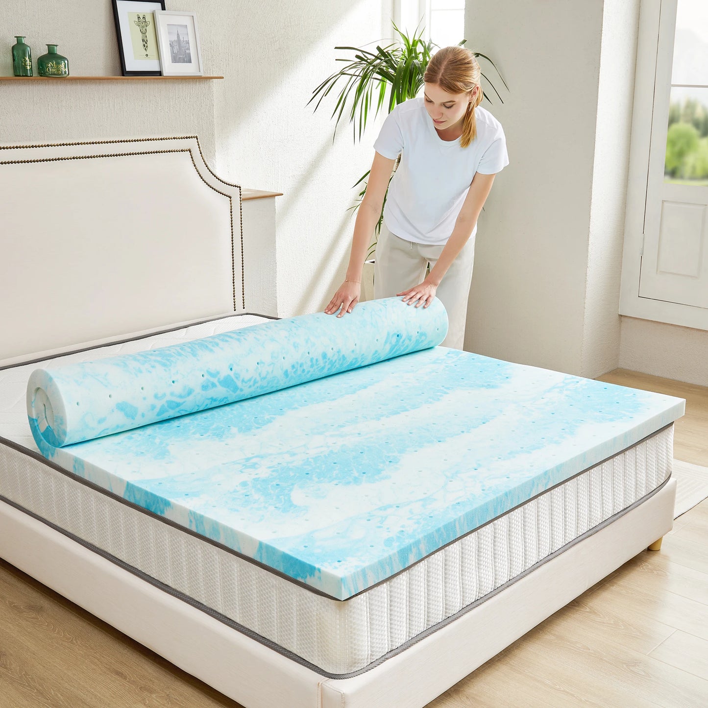 JHK 2 Inch Gel Memory Foam Mattress Topper Cooling