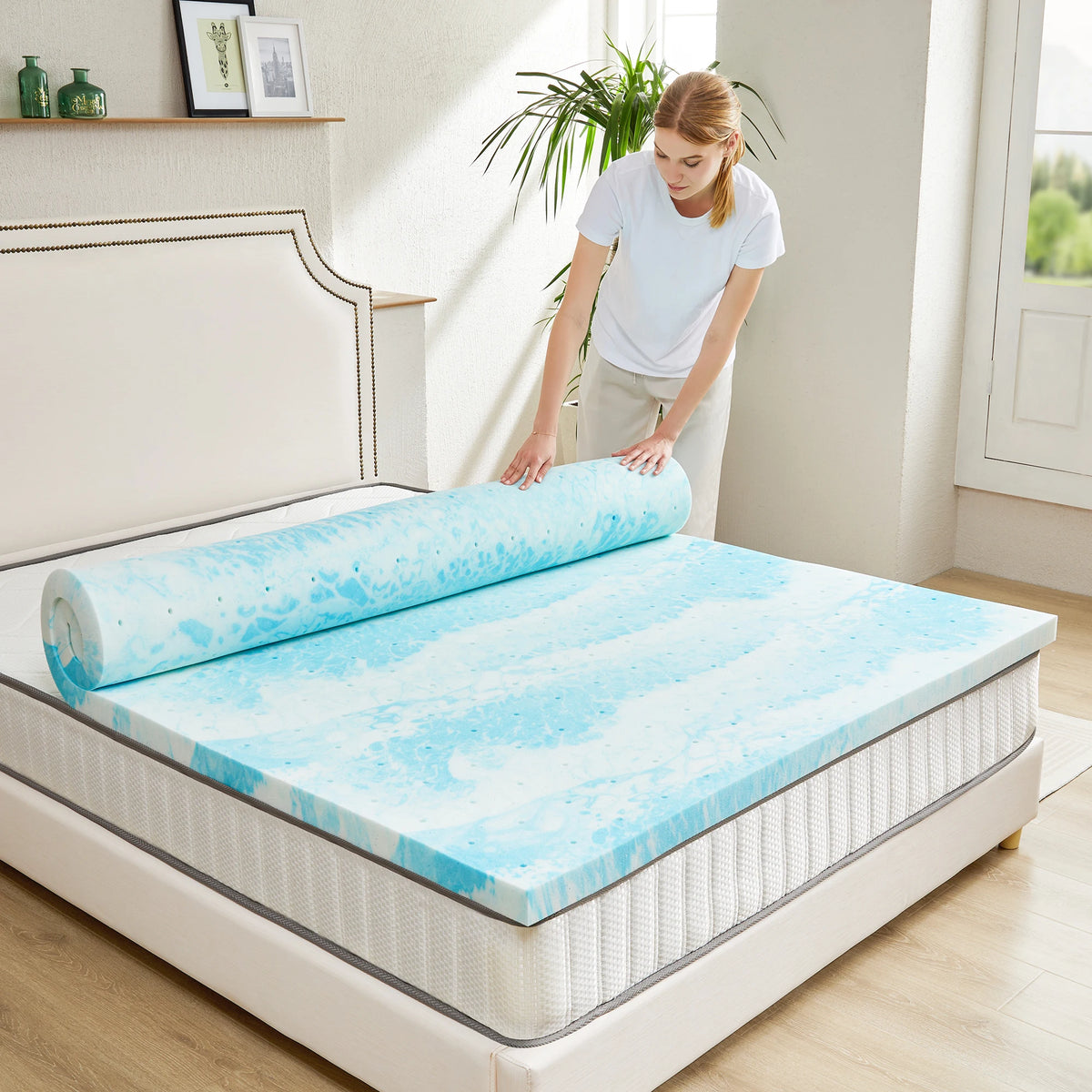 Jhk Memory Foam Mattress Topper With Gel Cooling Technology