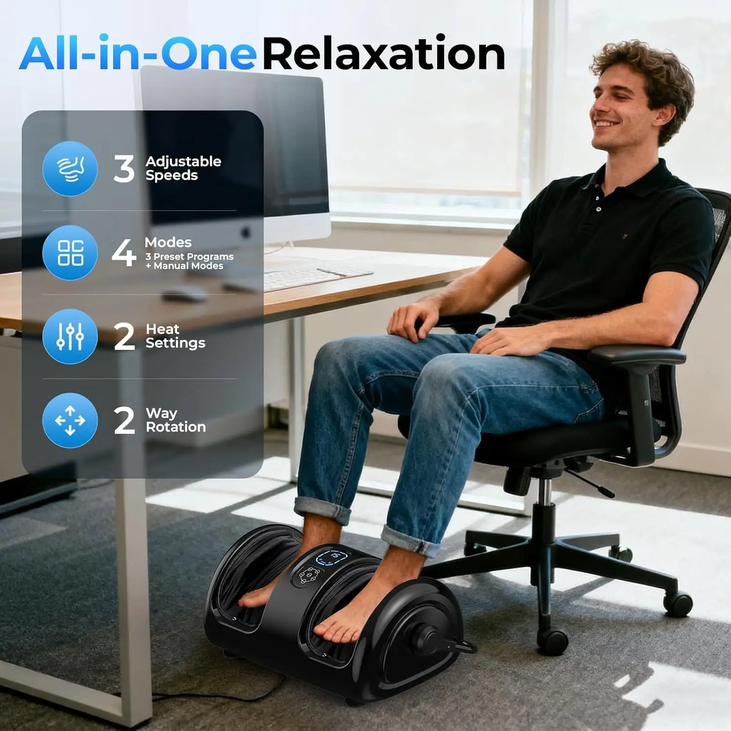 HTM Electric Foot Calf Massager Shiatsu Deep Tissue Heating Machine