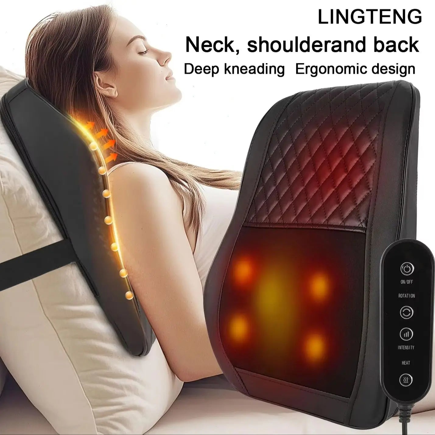 Linteng 3D Kneading Heat Therapy Back Massager For Neck Shoulders
