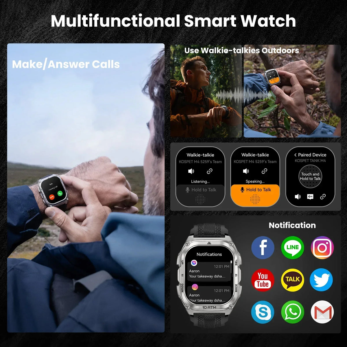 KOSPET Tank M4 Smartwatch With GPS Offline Maps Health Monitoring