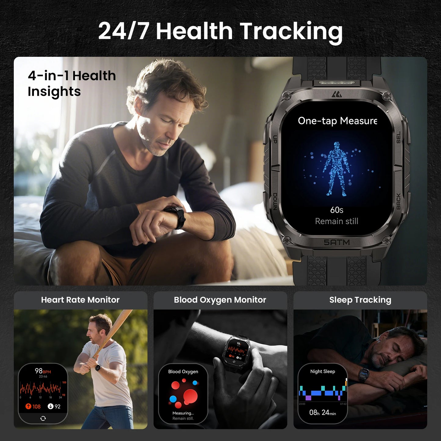 Kospet Tank M4C GPS Smartwatch With Health Tracking Integrated Flashlight