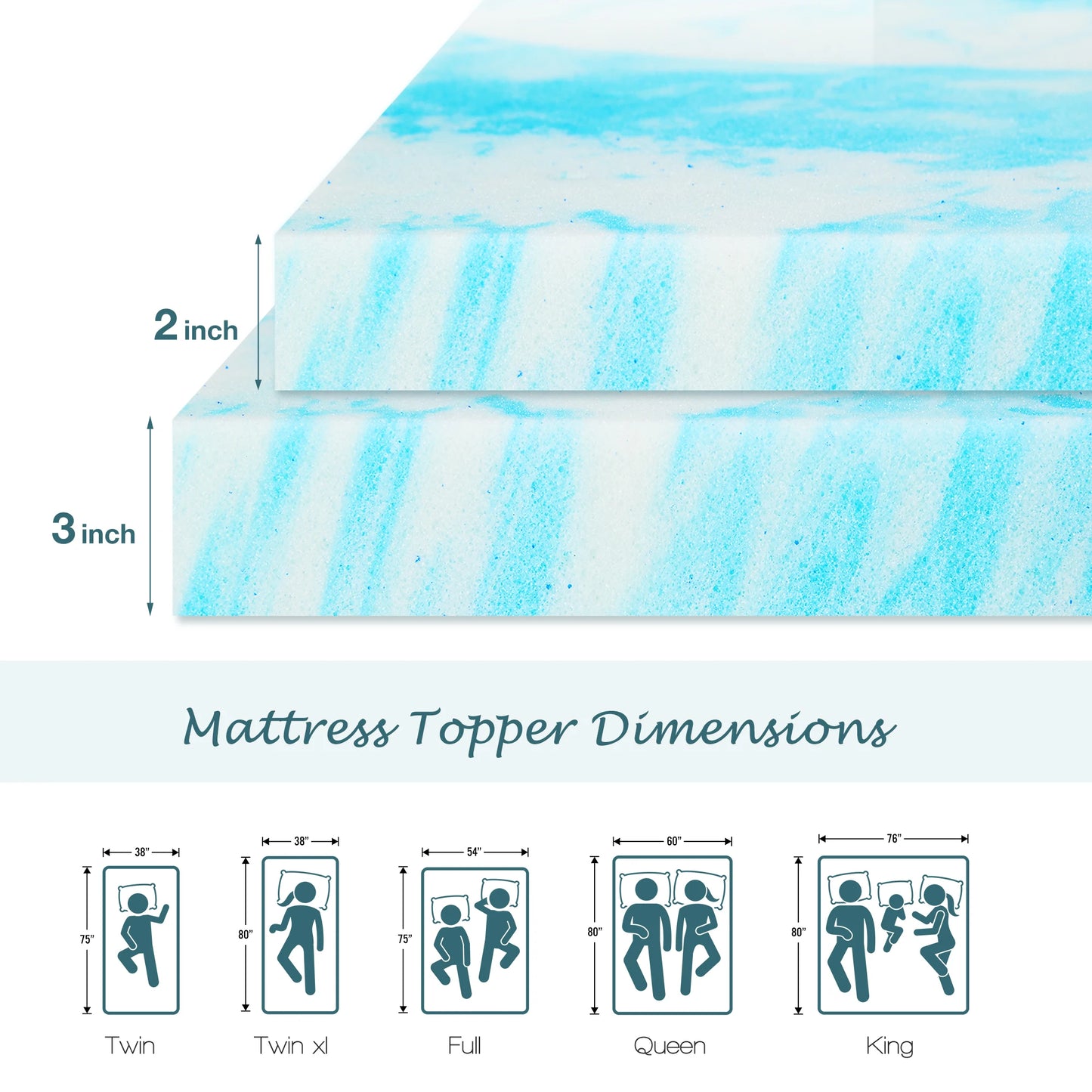 JHK Memory Foam Gel Cooling Mattress Topper
