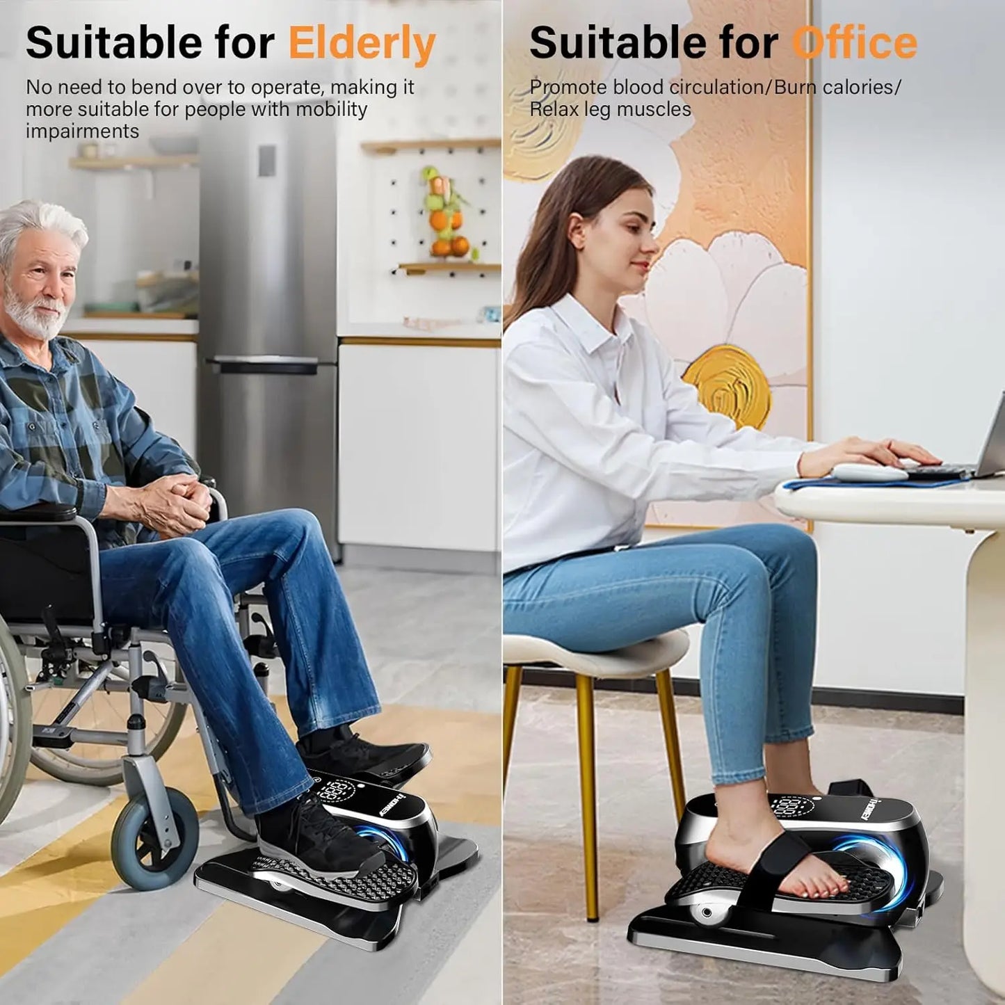 YTYIN Under Desk Elliptical Machine Electric Leg Exerciser Auto HR 12 Speeds