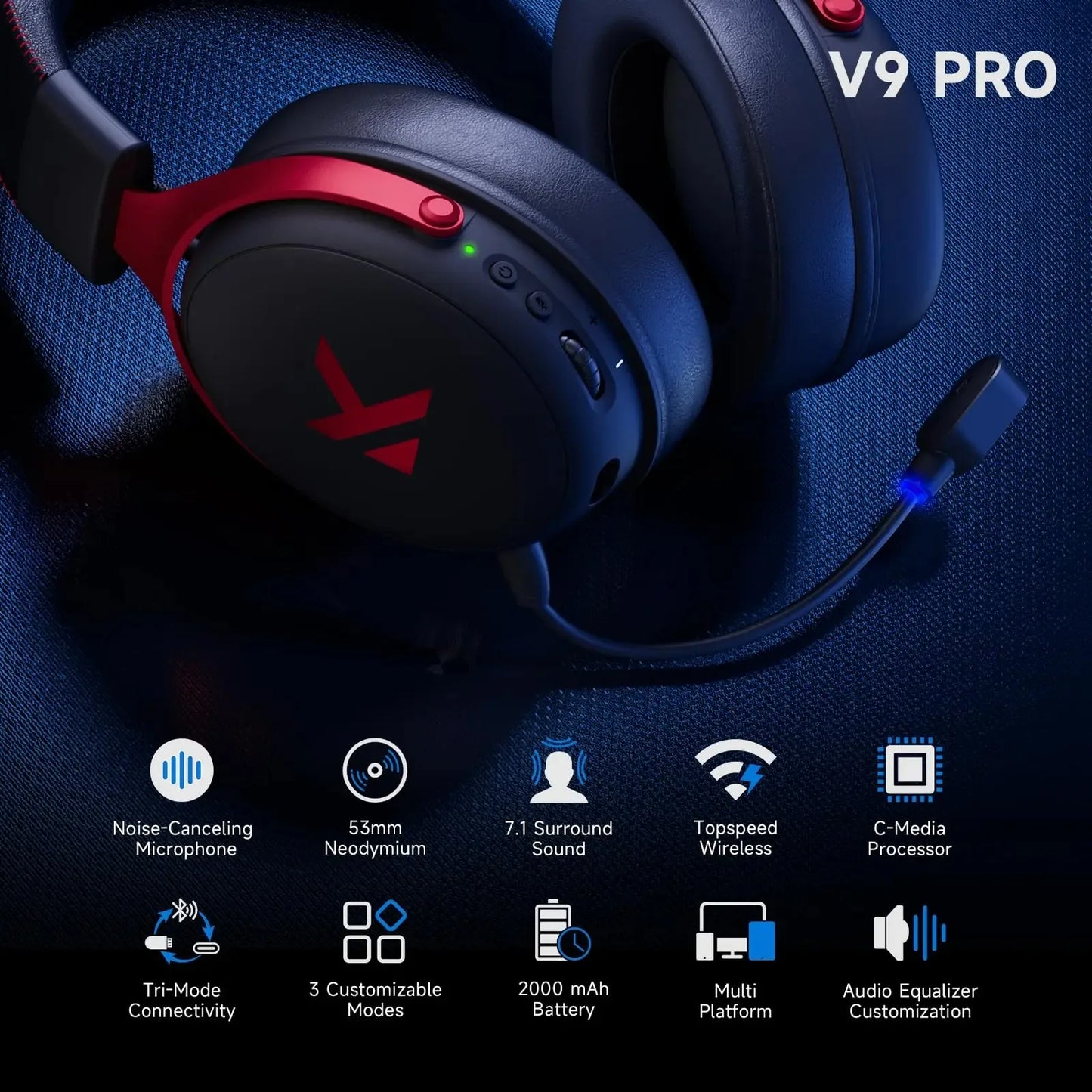 MCHOSE V9 Wireless Gaming Headset 7.1 Surround Sound Noise Canceling