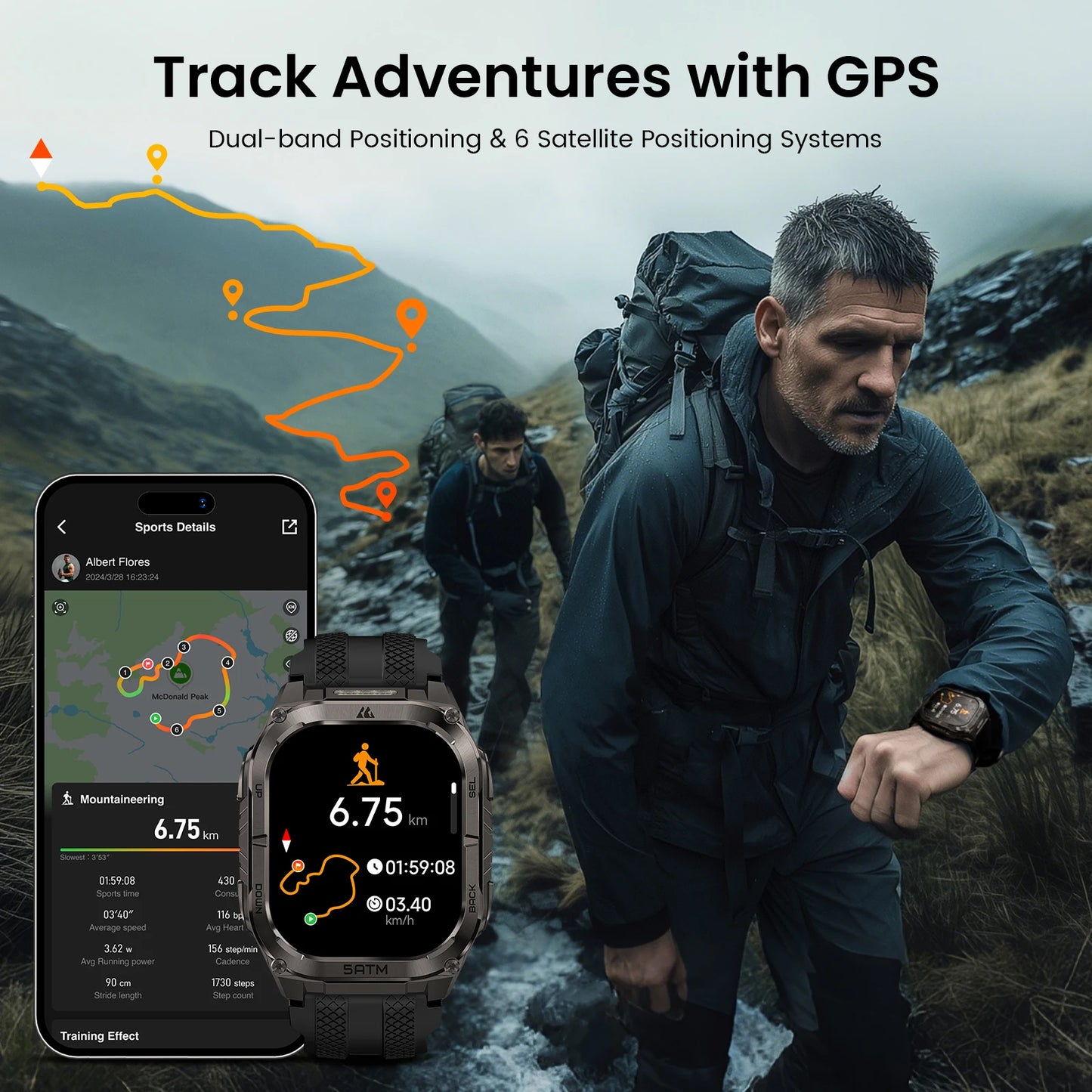 Kospet Tank M4C GPS Smartwatch With Health Tracking Integrated Flashlight