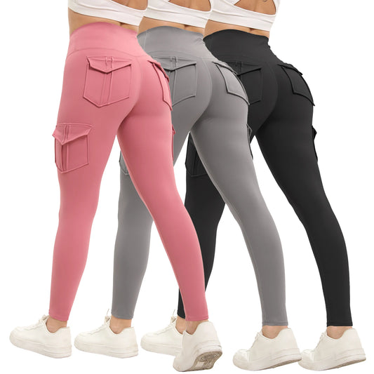 Solid Color High Waisted Women's Gym Yoga Pants With Pockets
