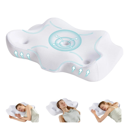 JHK Ergonomic Cervical Memory Foam Neck Pillow With Cooling Cover