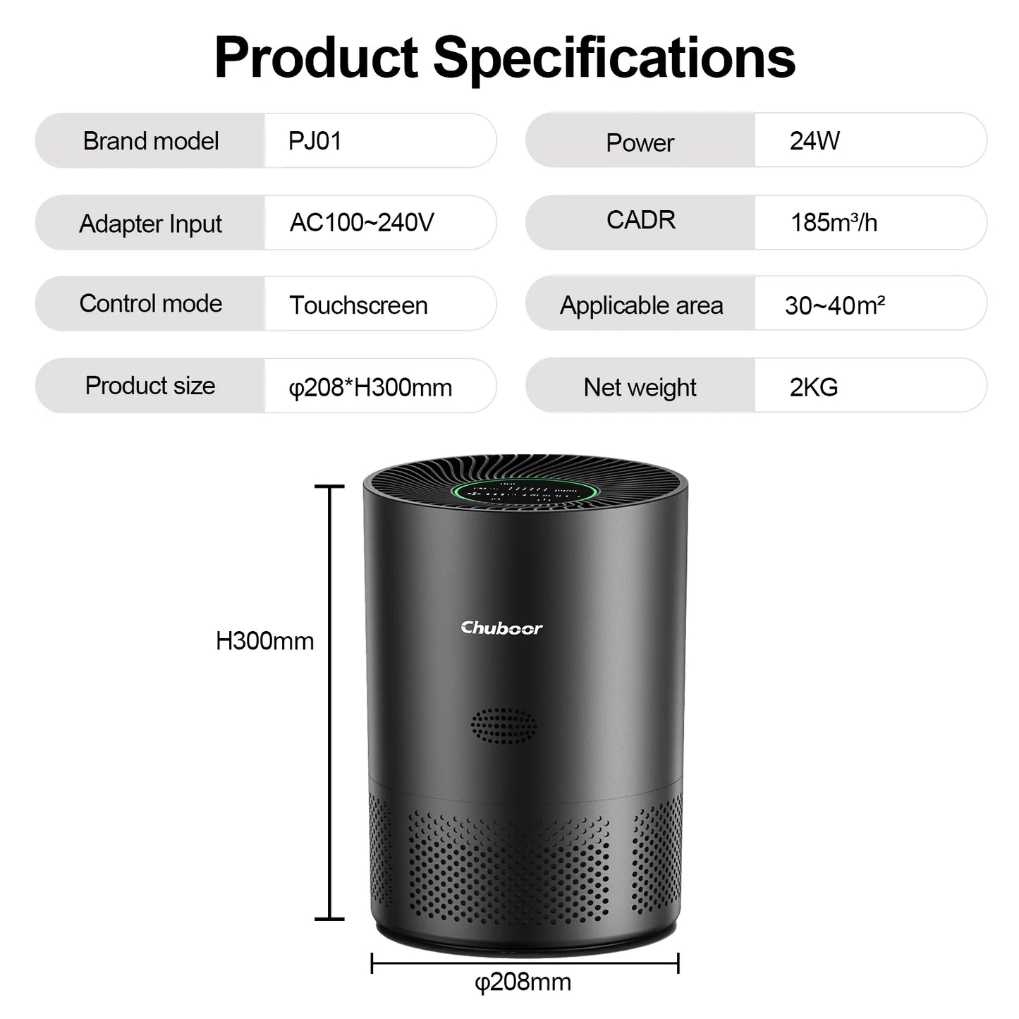 Chuboor Air Purifier H13 True HEPA Cleans Smoke Dust Pollen
