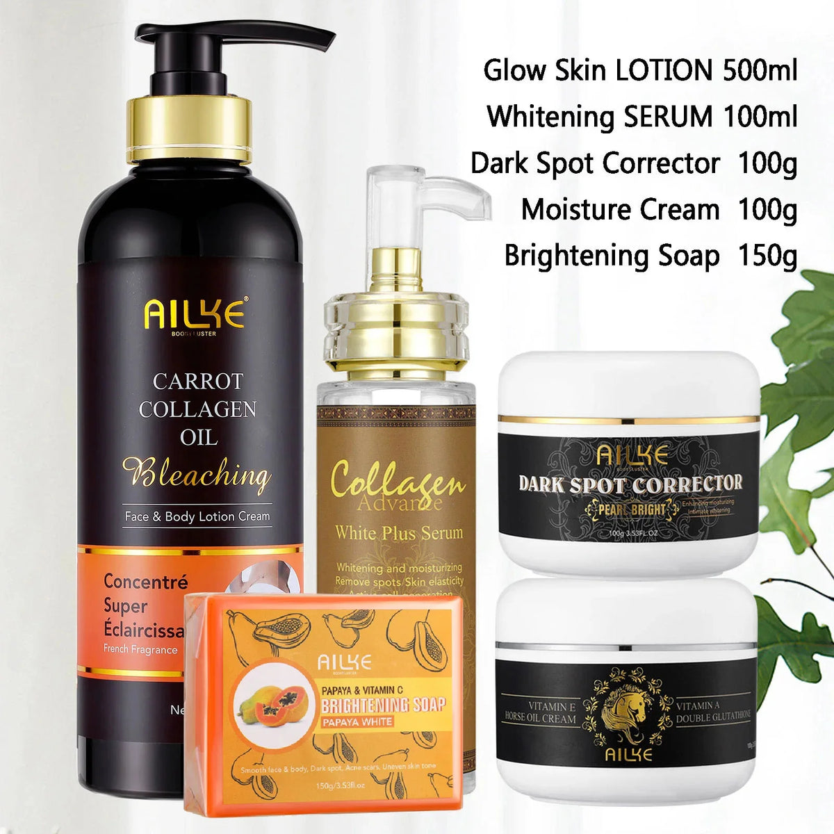 AILKE Collagen Skincare Set for Brightening Moisturizing and Even Tone
