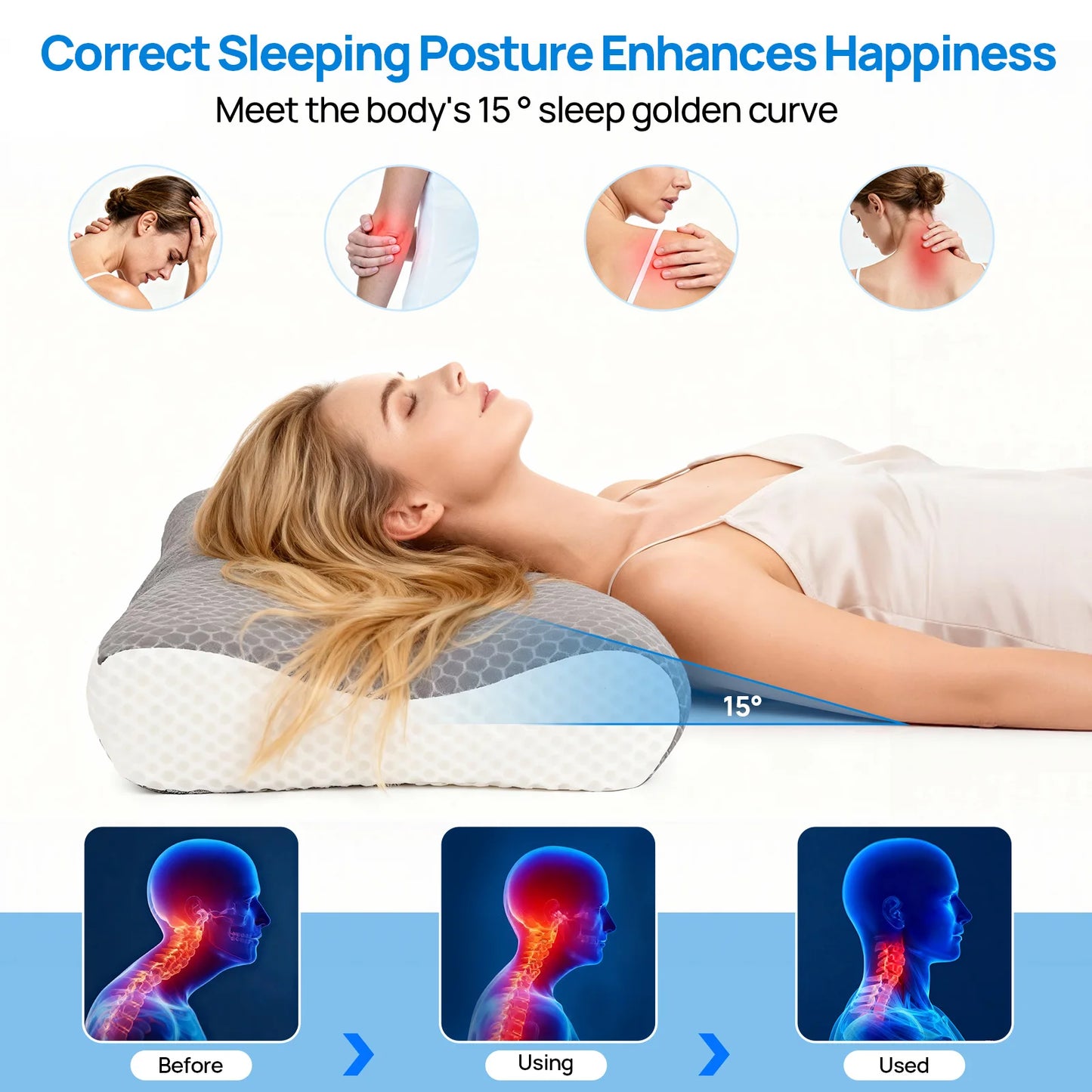 JHK Ergonomic Double Sided Memory Foam Cervical Neck Pillow
