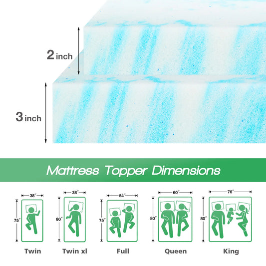 JHK 3 Inch Gel Memory Foam Mattress Topper