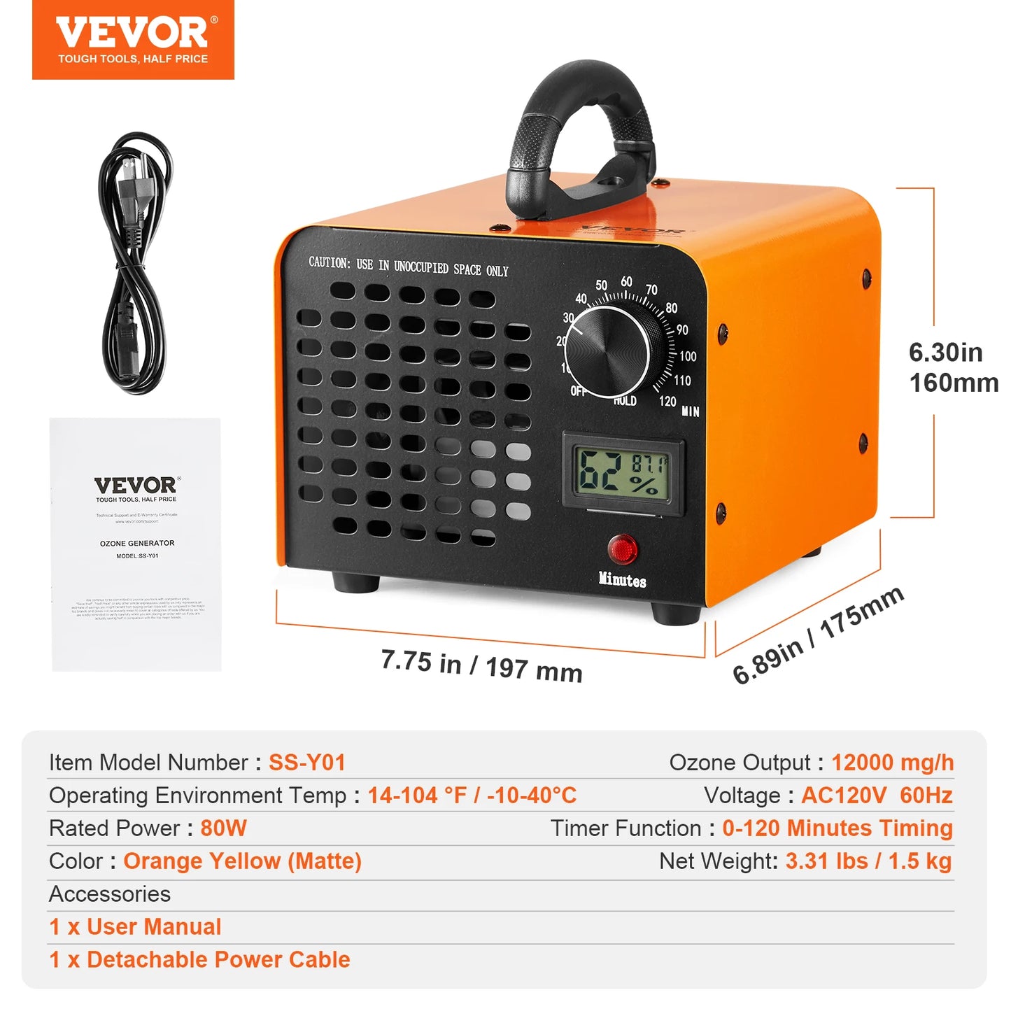 VEVOR High Capacity Commercial Industrial Ozone Generator Odor Remover Unit