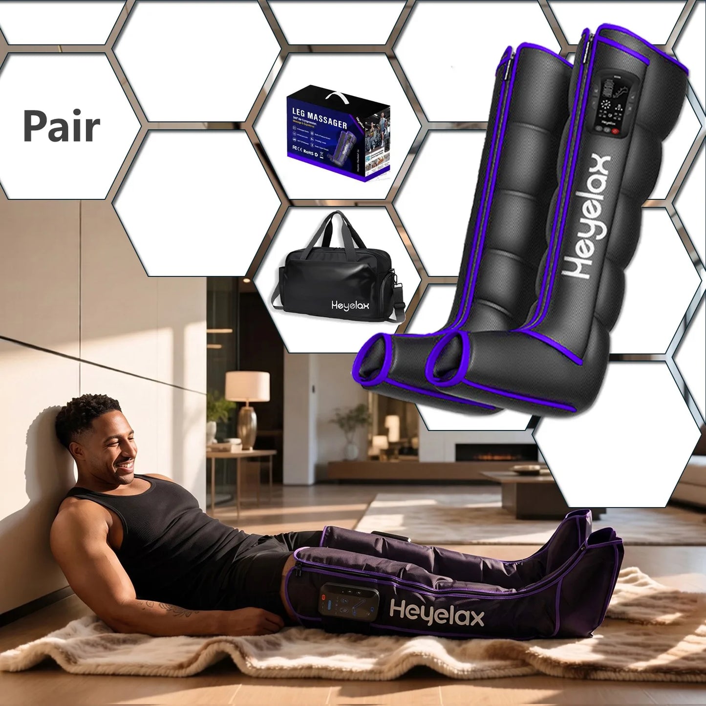 Heyelax Cordless Leg Compression Massager for Circulation and Recovery