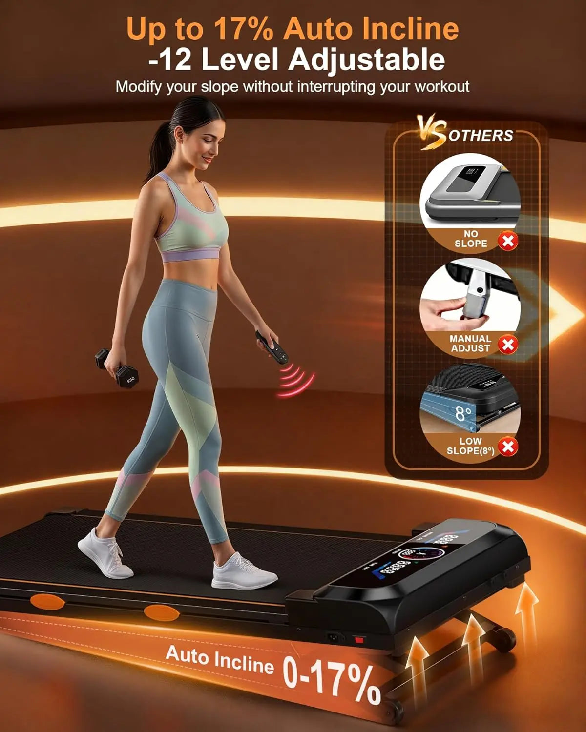 3.5HP Walking Pad Treadmill With Auto Incline RGB Screen Foldable