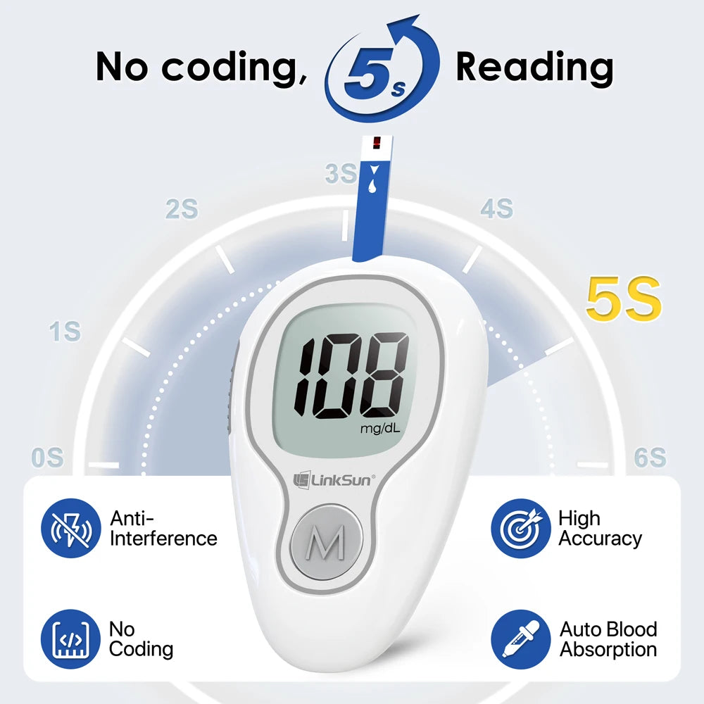 Linksun Blood Glucose Monitor With Test Strips And Lancing Device