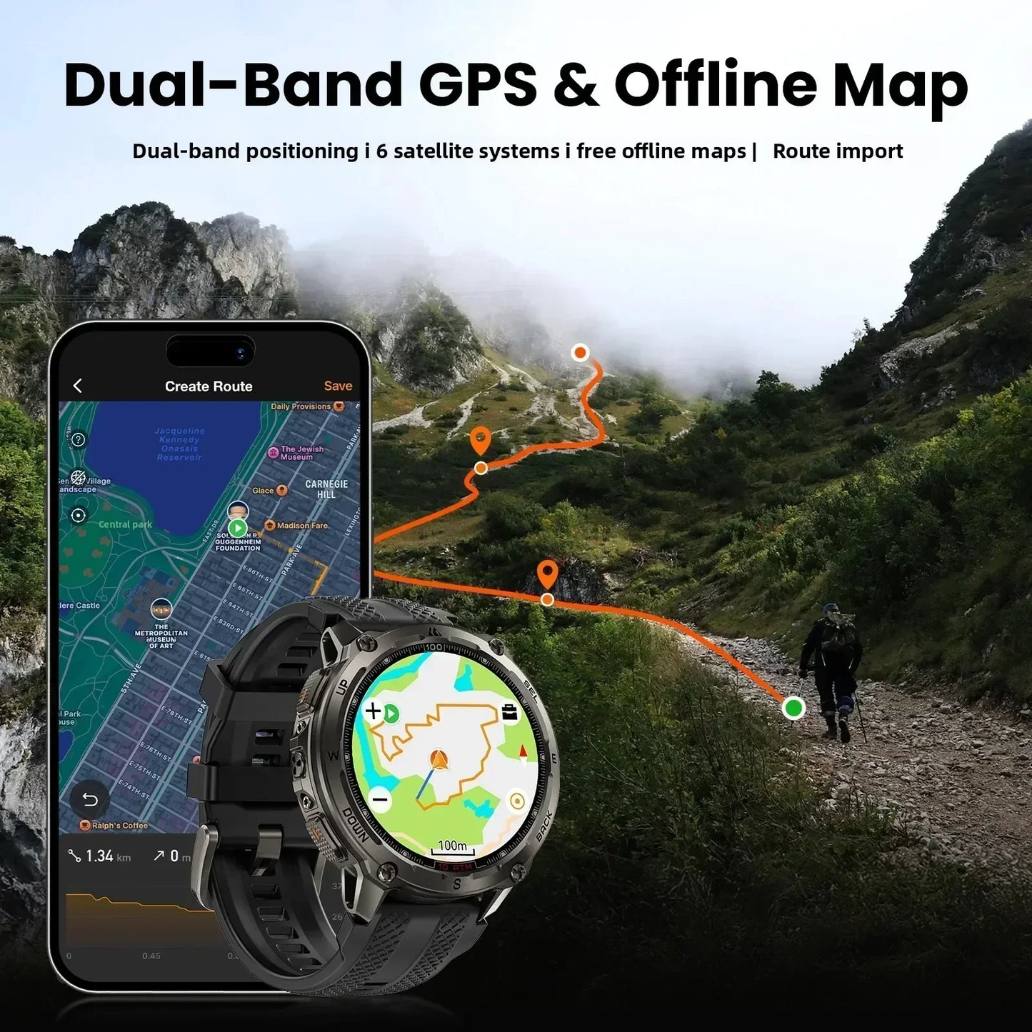 Kospet Tank T4 Smart Watch With 6Sat Gps And 10Atm Waterproof