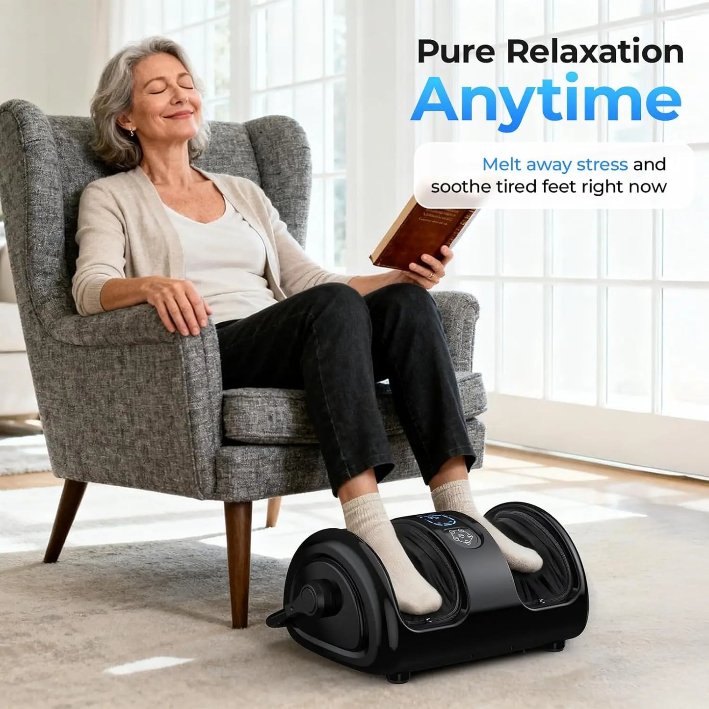 HTM Electric Foot Calf Massager Shiatsu Deep Tissue Heating Machine