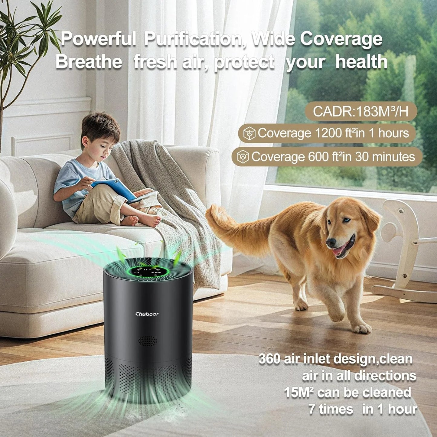 Chuboor Air Purifier H13 True HEPA Cleans Smoke Dust Pollen