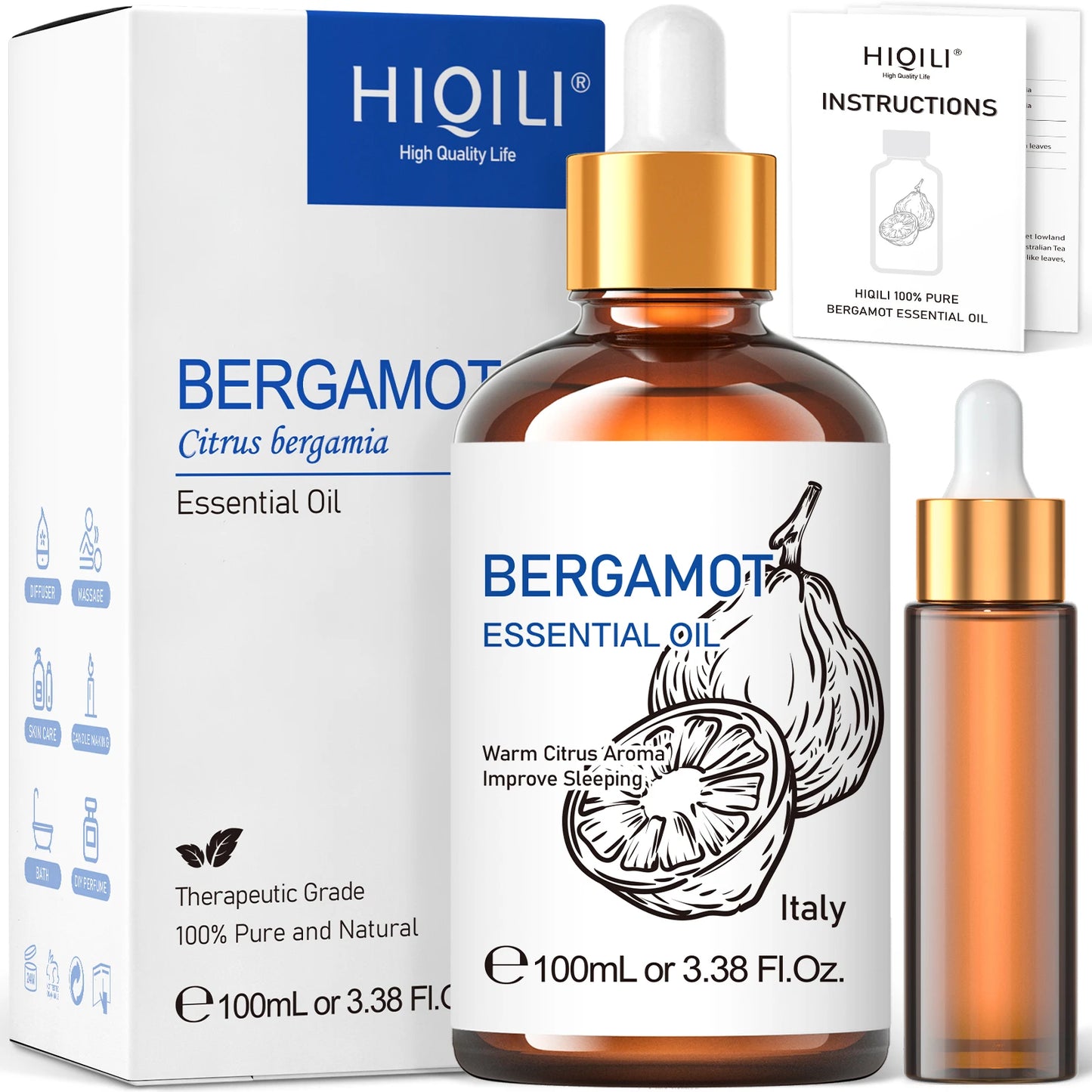 Hiqli 100ml Pure Bergamot Essential Oil For Aromatherapy