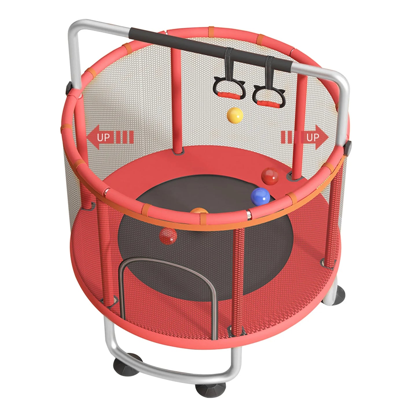Kids Adjustable Trampoline With Basketball Hoop And Safety Enclosure Net