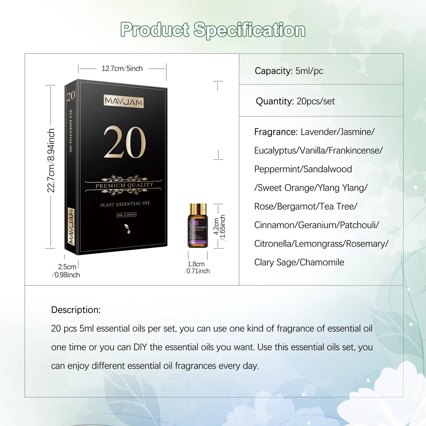 MAYJAM Assorted Essential Oil Gift Box Set 20 Bottles Pure Oils