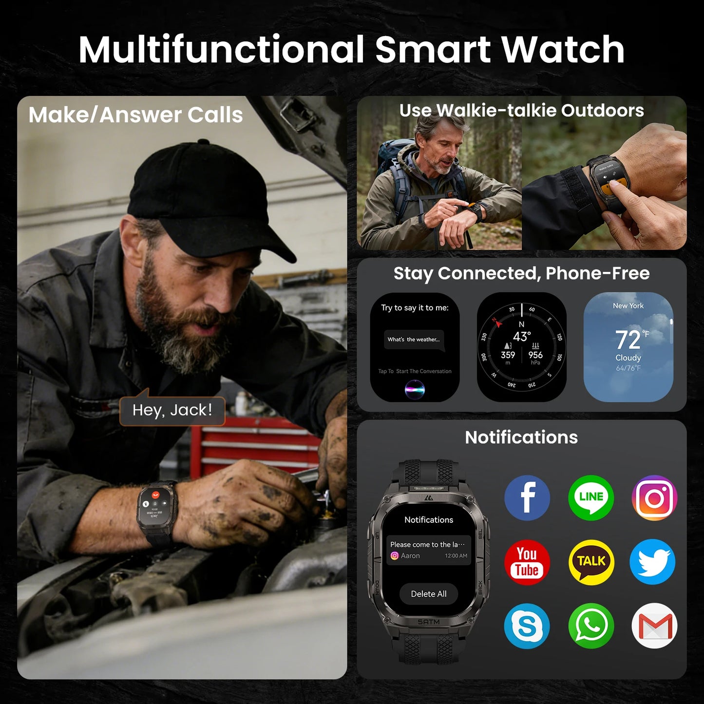 Kospet Tank M4C GPS Smartwatch With Health Tracking Integrated Flashlight