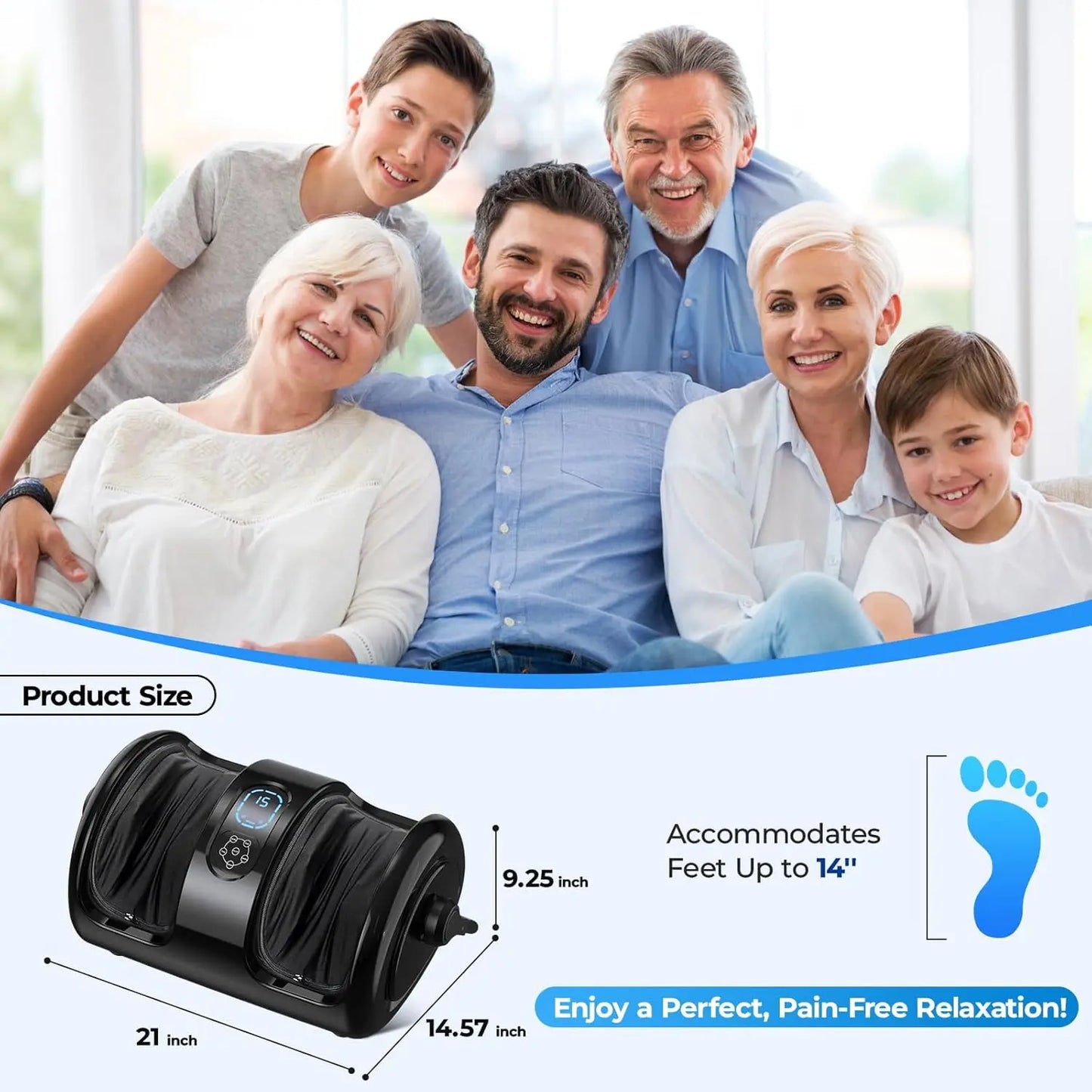 HTM Electric Foot Calf Massager Shiatsu Deep Tissue Heating Machine