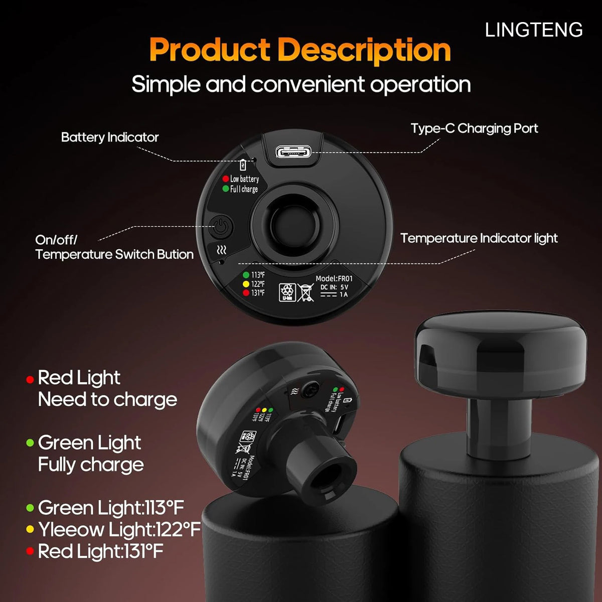 LINGTENG Heated Percussion Massage Gun for Deep Tissue Muscle Relief