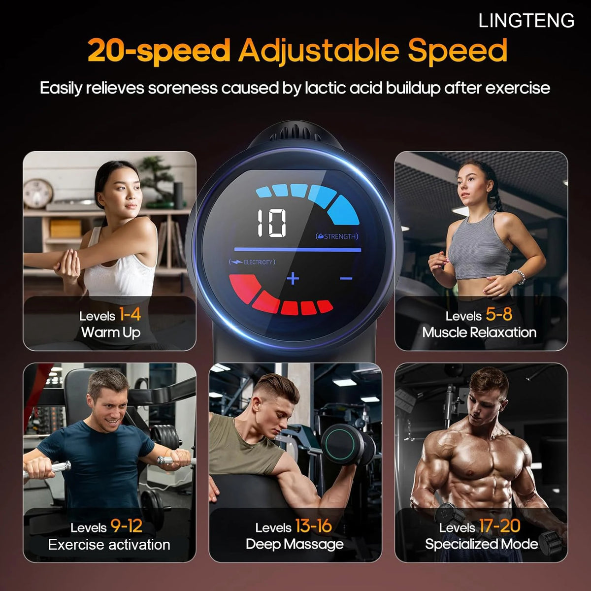 LINGTENG Heated Percussion Massage Gun for Deep Tissue Muscle Relief