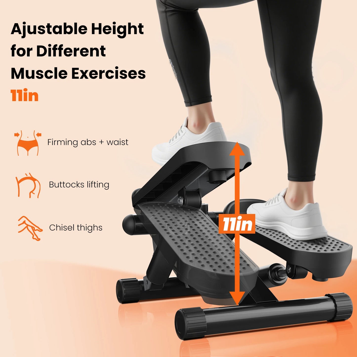 JHK Mini Stepper With Resistance Bands And Lcd Monitor