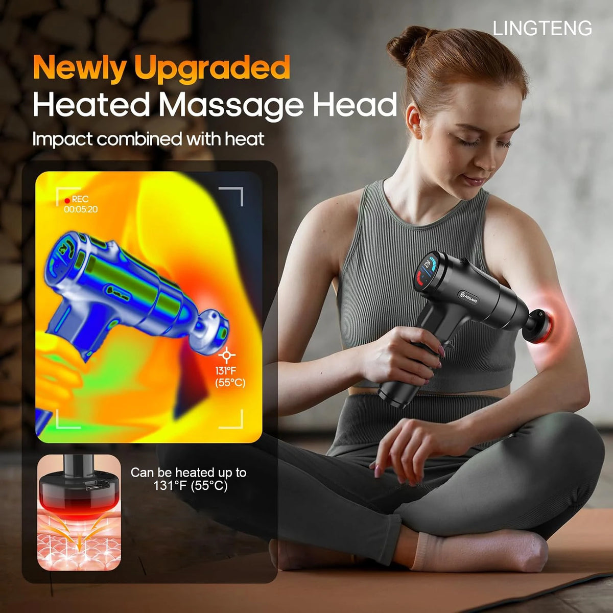 LINGTENG Heated Percussion Massage Gun for Deep Tissue Muscle Relief