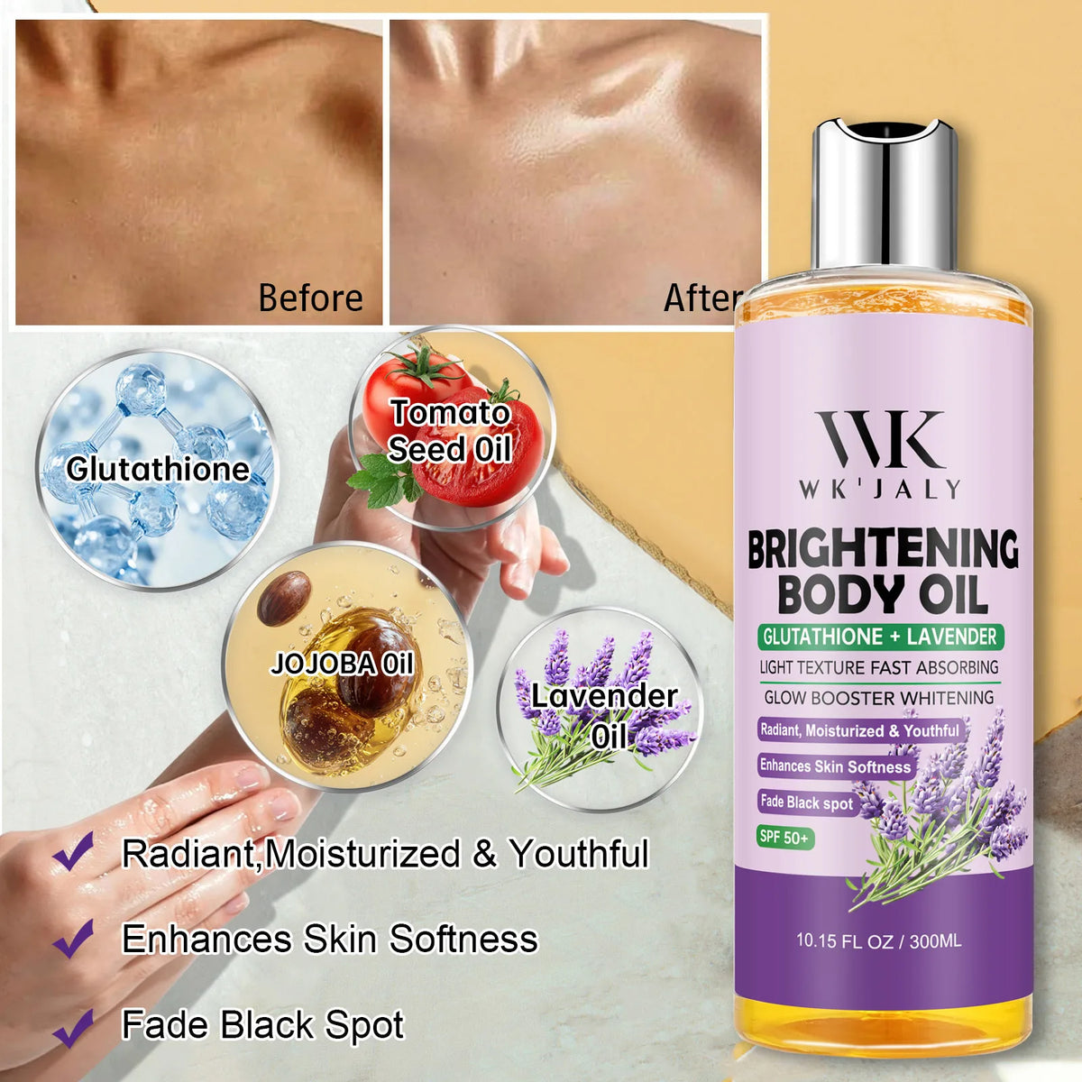WK Jaly Moisturizing Brightening Body Oil For Smooth Radiant Skin