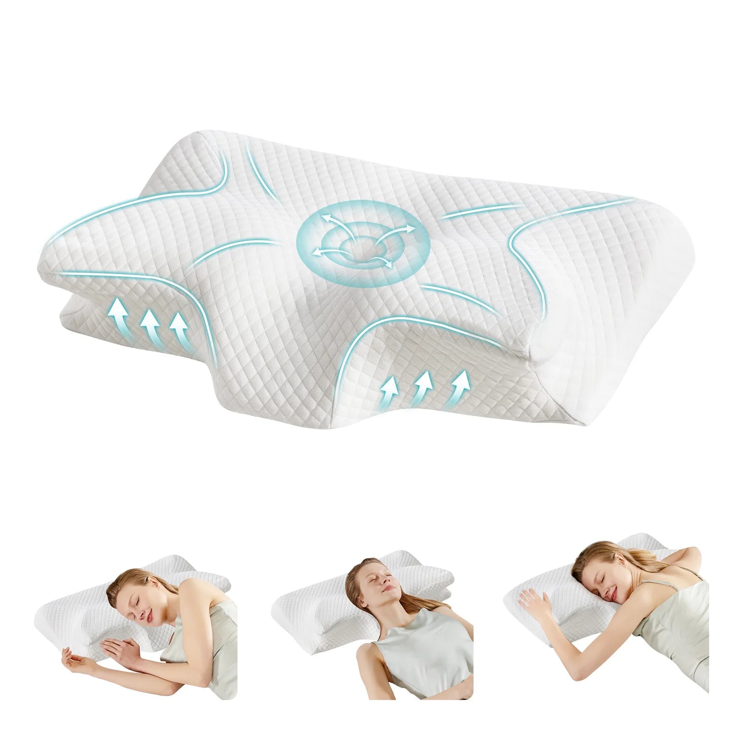 JHK Ergonomic Cervical Memory Foam Neck Pillow with Cooling Pillowcase
