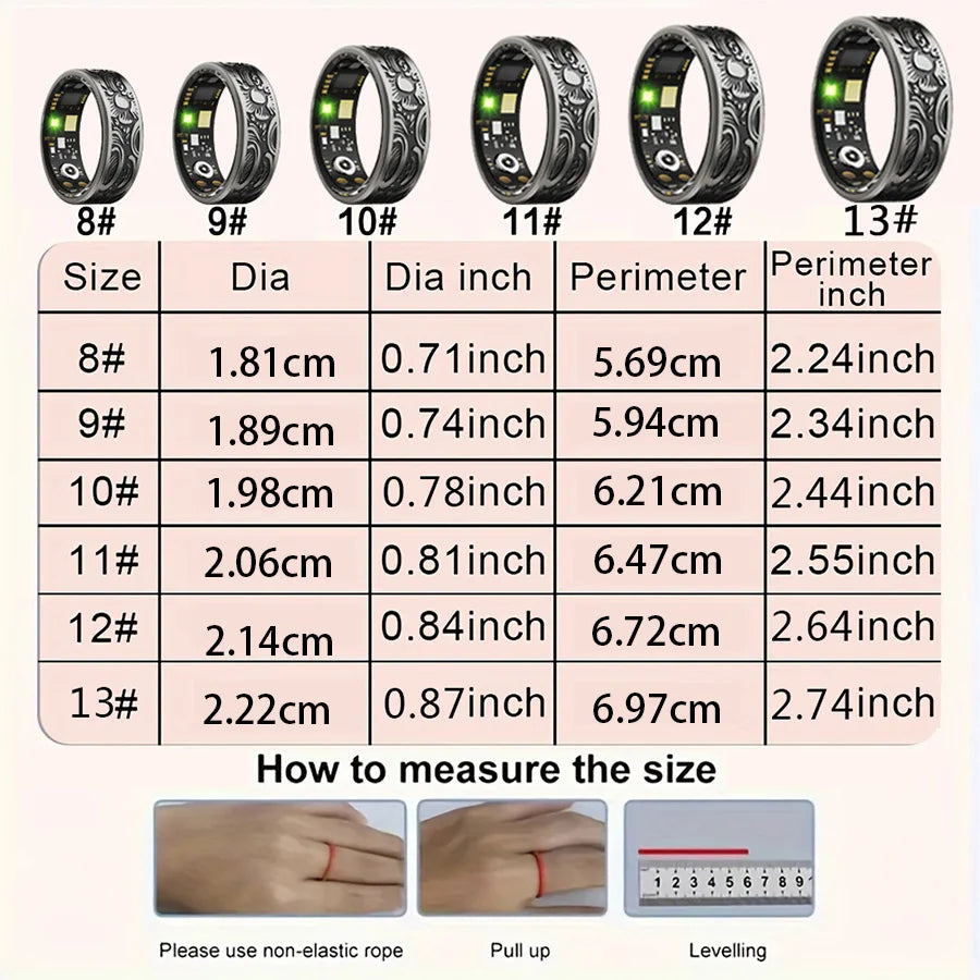 Smart Ring Fitness Tracker Sleep Monitor Waterproof Steel USB Rechargeable