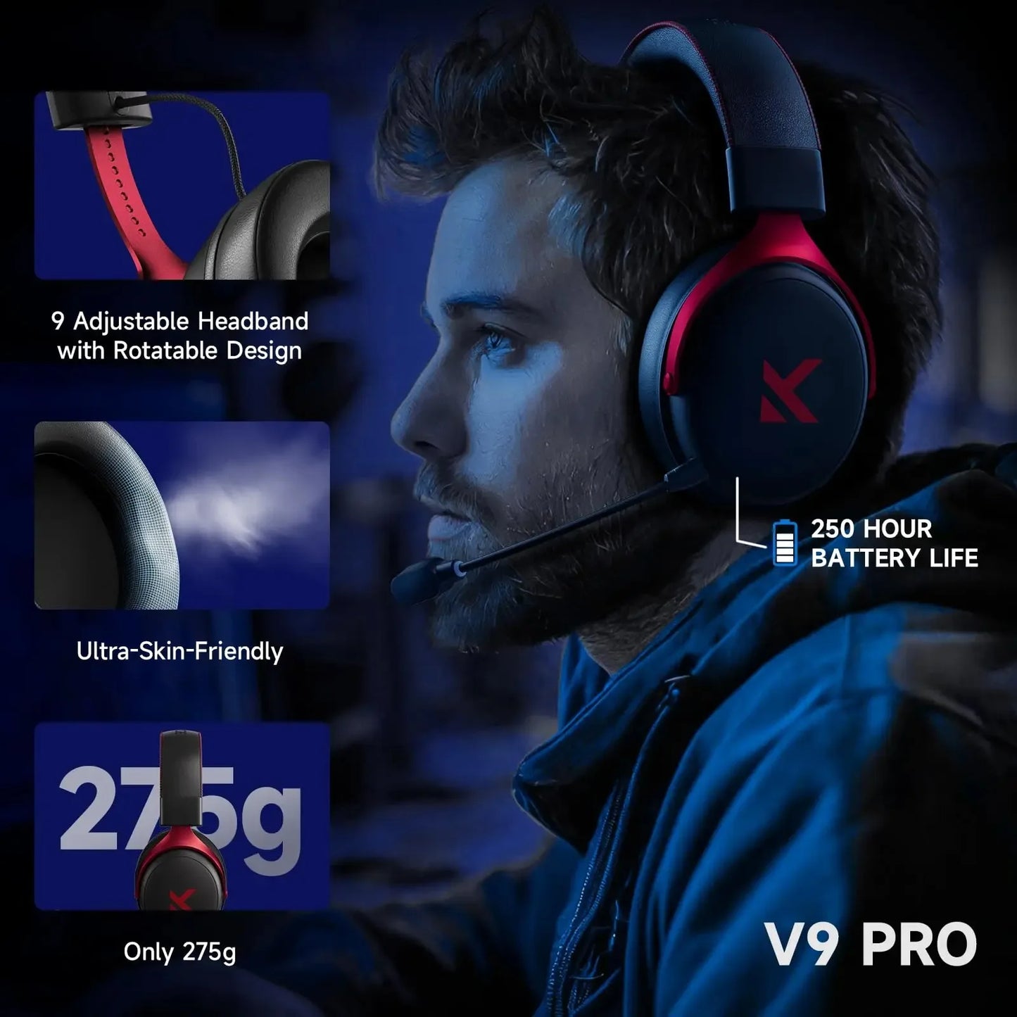 MCHOSE V9 Wireless Gaming Headset 7.1 Surround Sound Noise Canceling